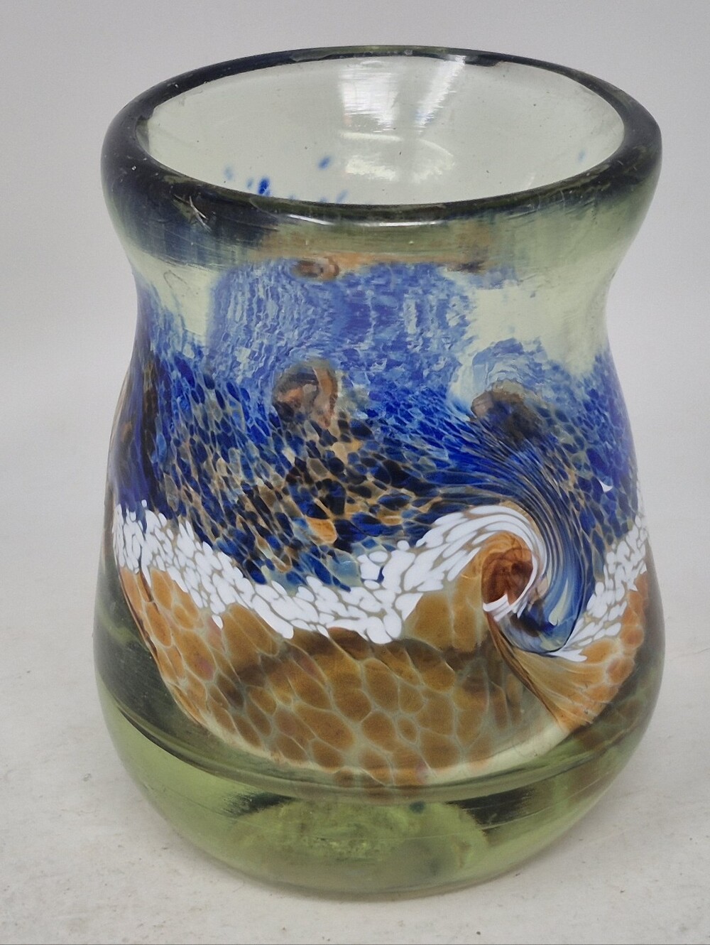 Kitras Style Small Multi Colored Hand Blown Art Glass Vass